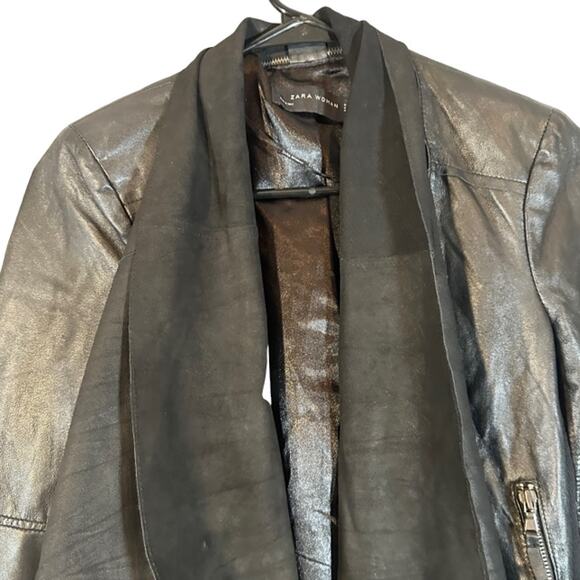 Zara Black Vegan Leather Moto Asymmetrical Full Zip Front Jacket Women Sz XS - Picture 5 of 10